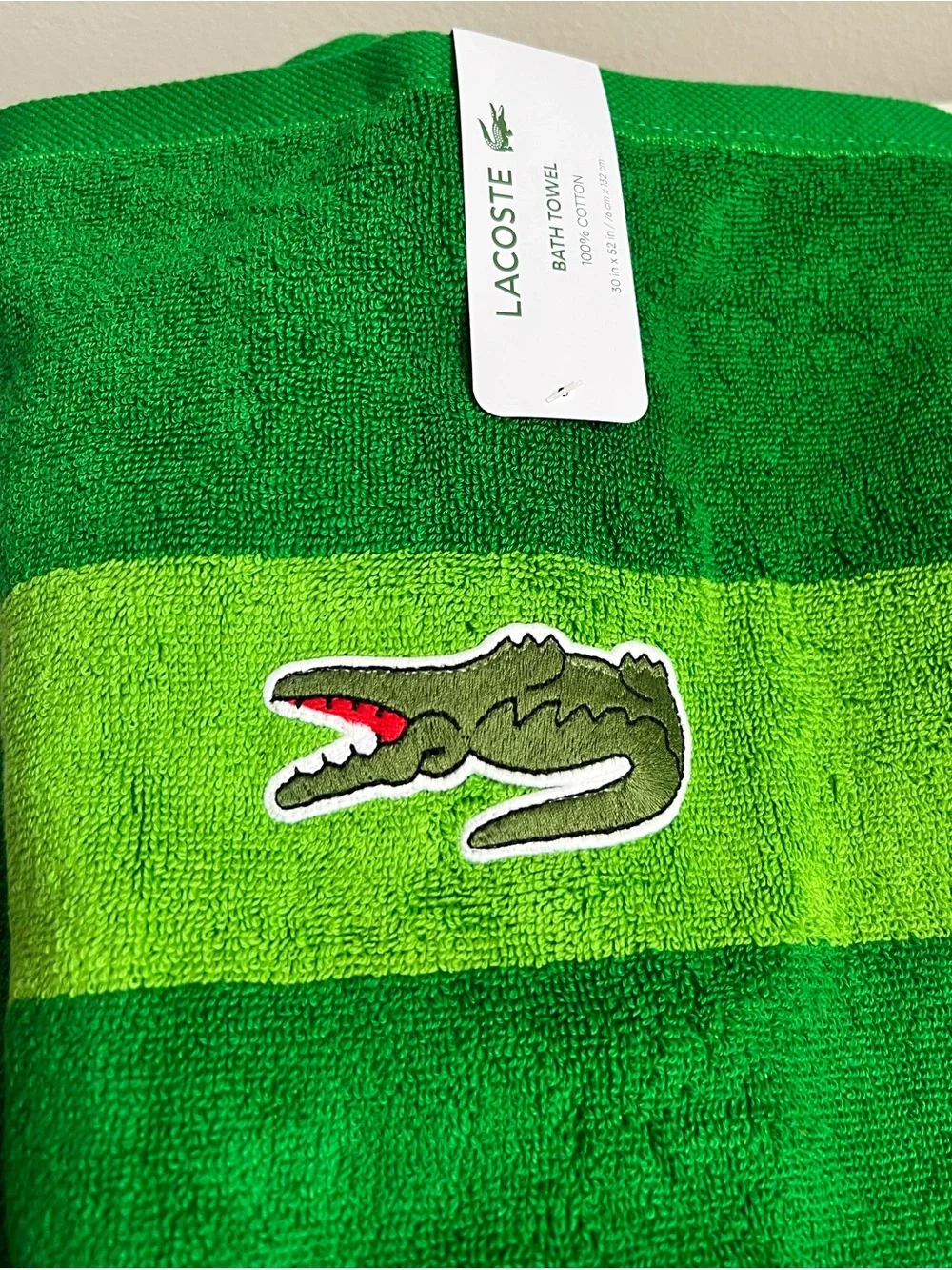 Lacoste Bright Green Cotton Bath Towel 30in X 52in NEW!!